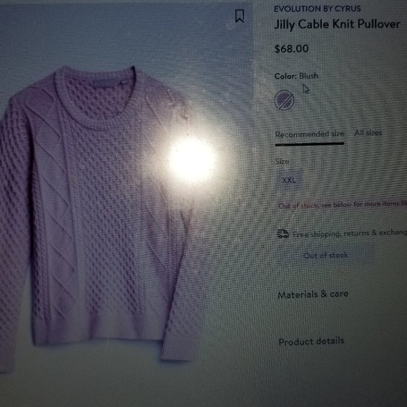 Jilly Cable Knit Pullover Blush/Mauve XXL - Picture 6 of 6